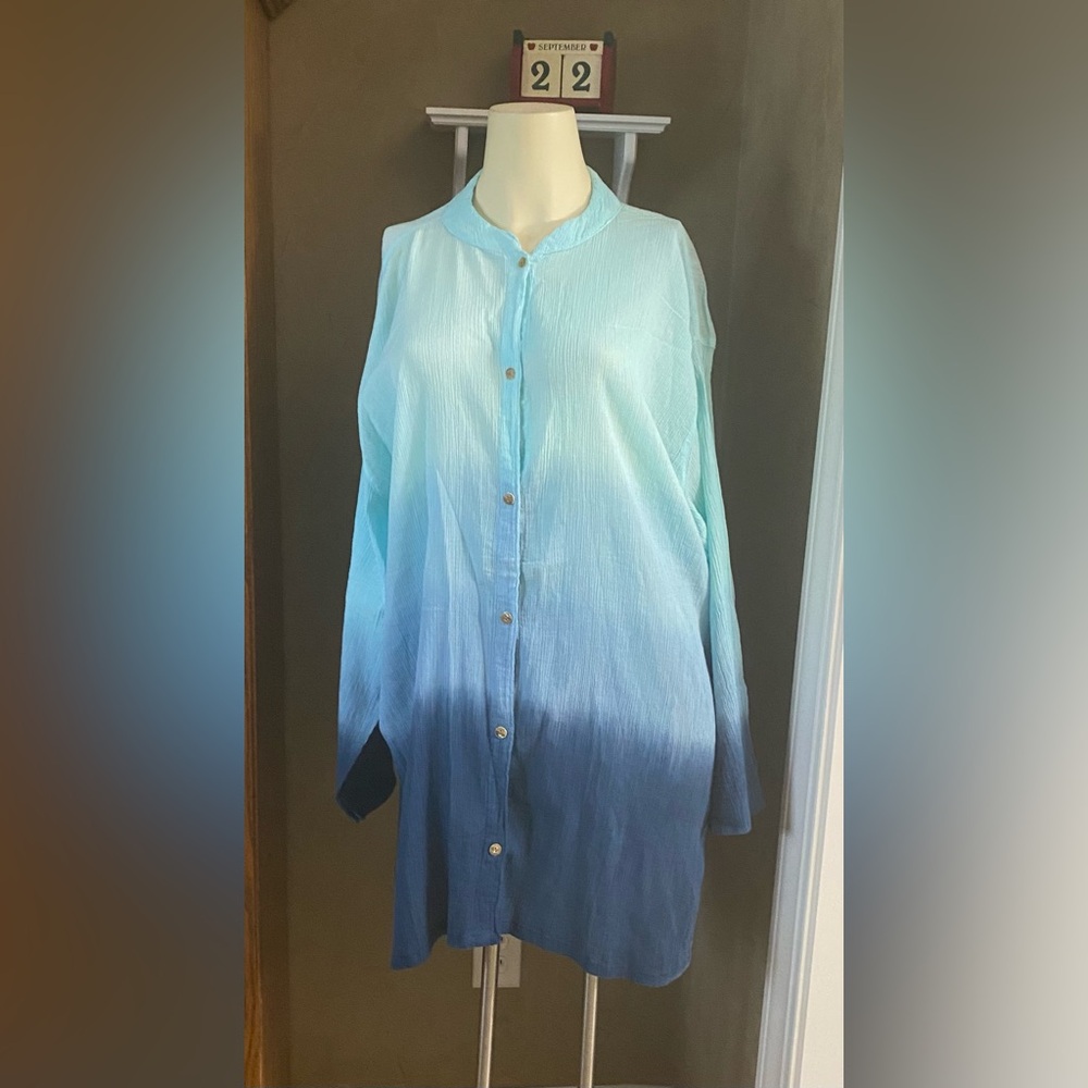 Long Alona Rose shirt top tunic women size Large 100% cotton tie dye